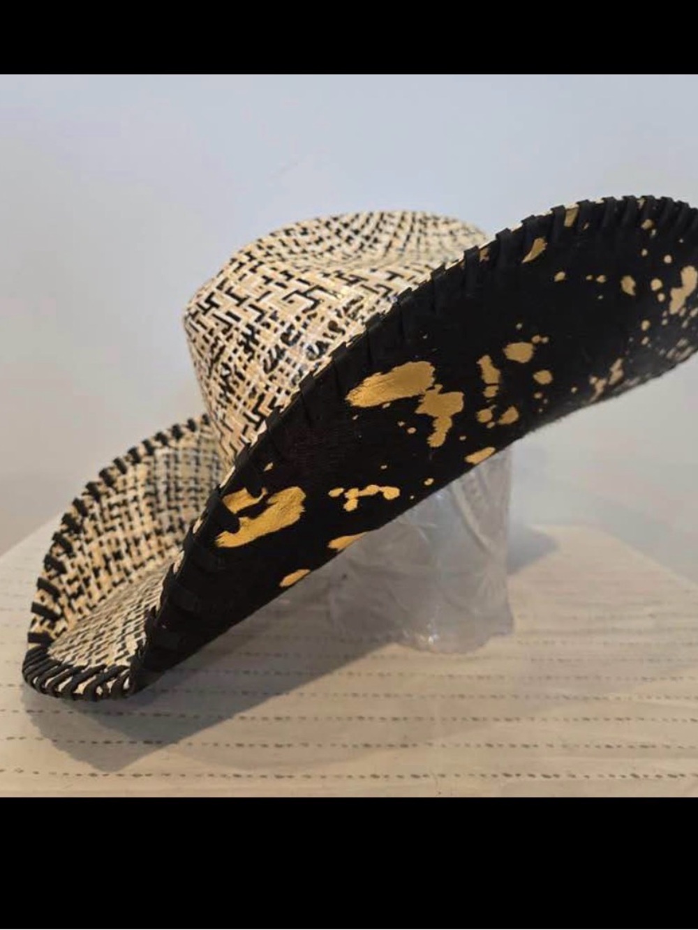 Tri-colored straw hat made by Initial Impressions